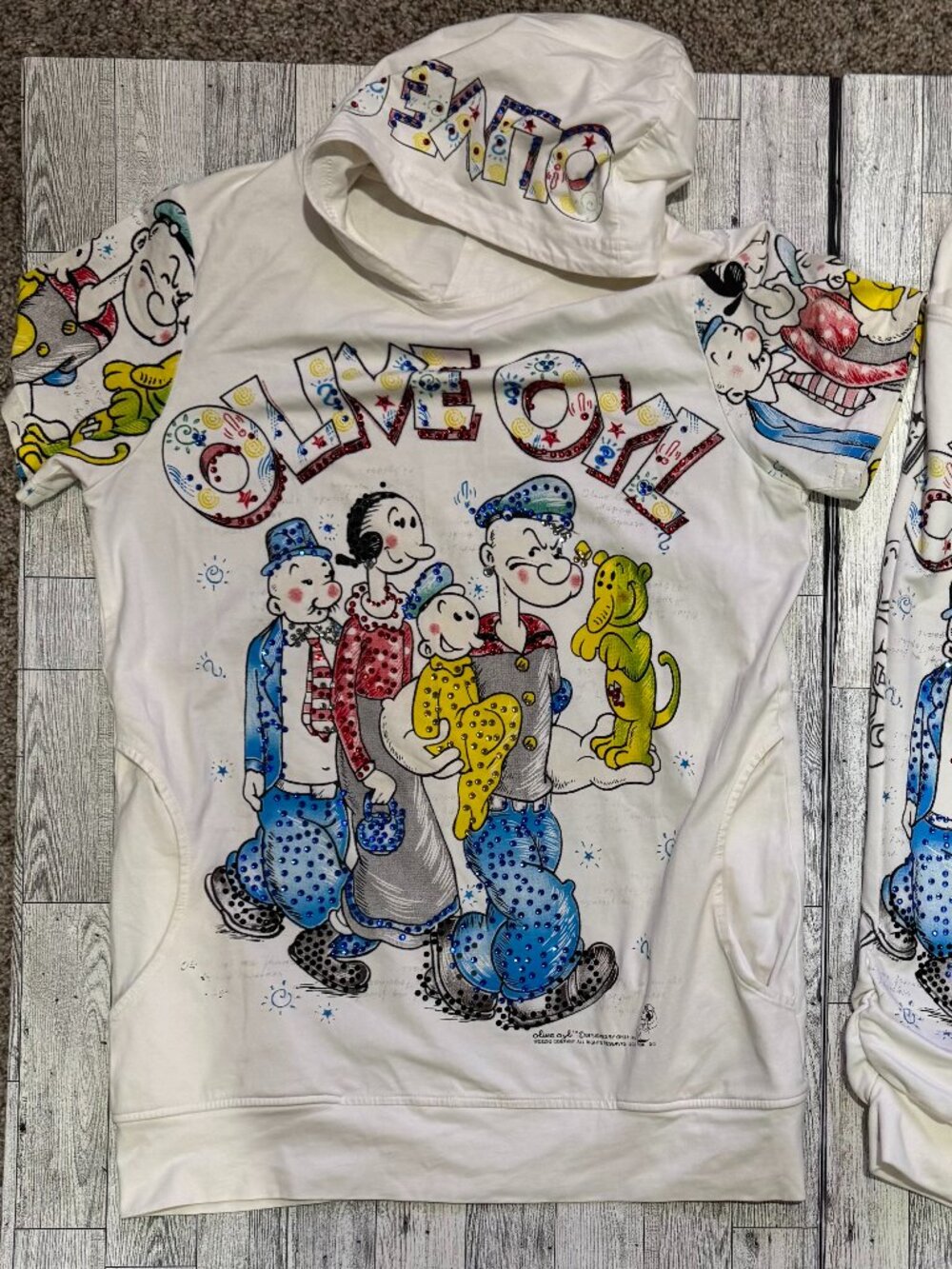 Vintage EJU Progressive Popeye Olive Oyl Short Sleeve Hoodie & Capri Sweatpants